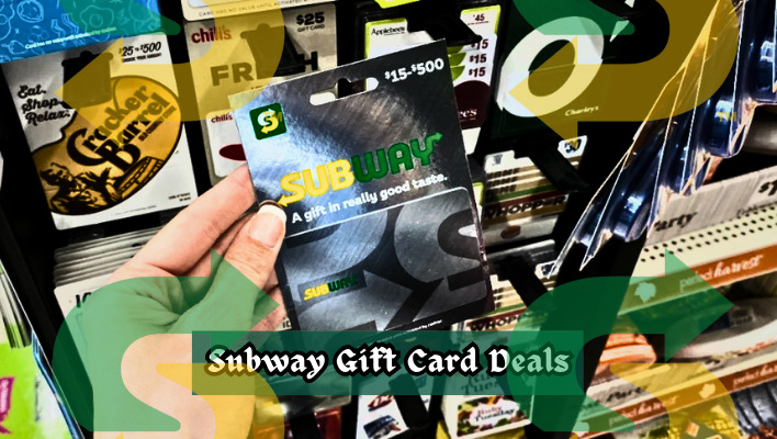A random image showing subway gift card in someone's hand picture taken from internet and added a text Subway Gift Card deals 